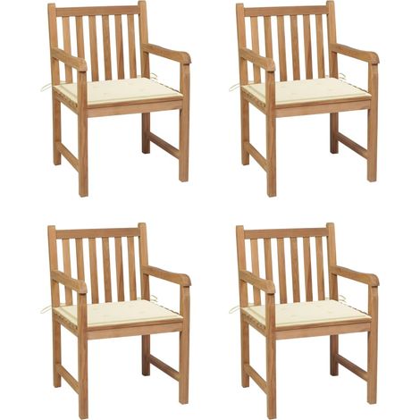 Sillas de jardín 4 uds madera maciza de teca con cojines crema