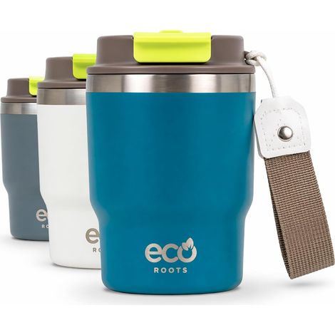 Gobelet Isotherme 360 ml Thermo Café Anti-fuite en Acier Inox. Idéal pour Eau, Smoothies, Thé et Boissons Chaudes ou Froides au Bureau, en Voyage et à la Plage (BLEU BONDI) (1/5)