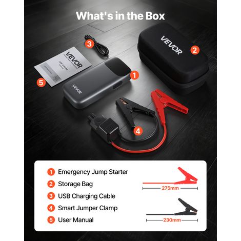 VEVOR Jump Starter, 6000A Peak, Car Jumper Starter Battery Pack, 12V Portable Lithium Battery Booster, Jump Box Power Bank with 3 Modes Flashlight and Jumper Cable, for 10L Gas and 10L Diesel Engines (1/4)