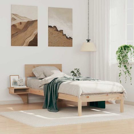 Marco de cama con mesitas de noche Marrón Madera maciza de pino