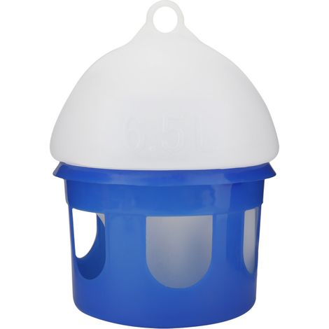 Mangeoire et abreuvoir automatiques de grande capacité pour oiseaux/pigeons (6,5 litres) en bleu et blanc. (1/5)