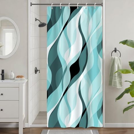 Rideau Douche Étroit, Uiiooazy Rideau de Douche Cabine Bleu Anti Moisissure Abstrait Rayure Turquoise Rayé Rideaux de Baignoire Tissu Imperméable Lavable Rideaux Salle de Bain avec 6 Crochets 90x180cm (1/5)