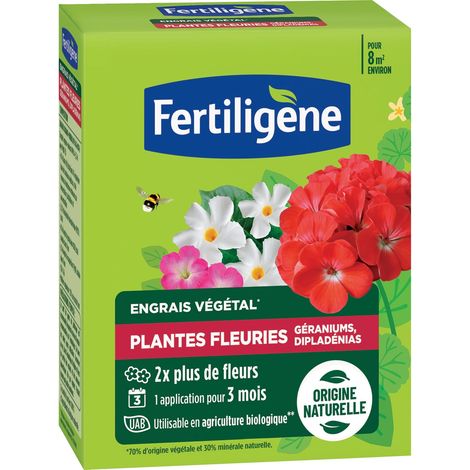 Engrais Végétal Plantes Fleuries, Géraniums, Dipladénias 650 g - 2 Fois Plus de Fleurs -Seulement 1 Application en 3 Mois - Jusqu'à 8 m² - Produit 100% Naturel avec zéolite (1/2)
