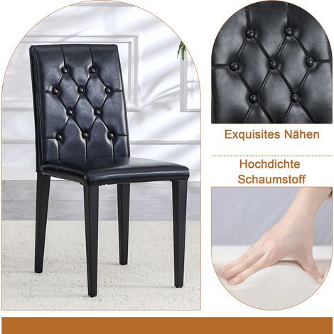 Ensemble table et chaises moderne et minimaliste, table en verre de 85 cm de diamètre, 1 table + 4 chaises de salle à manger en PU, dossier capitonné à boutons, choix élégant pour votre espace repas. (1/5)