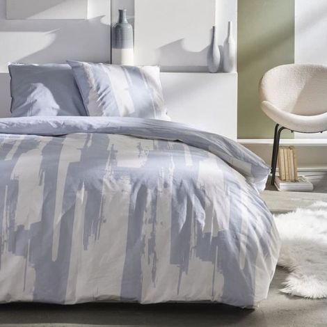 Parure de couette TODAY Sunshine 220x240 cm coton 100% 57 fils 2 personnes gris bleu écru crème (1/3)