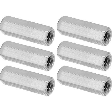 Ecrou Long M5 x 0.8 de Pas Écrou Hexagonal en Acier Inoxydable 304, 6Pcs 25mm/ 1" Longueur Raccords de Tige Filetés Grossiers, Écrous de Couplage, Ton Argent (1/5)