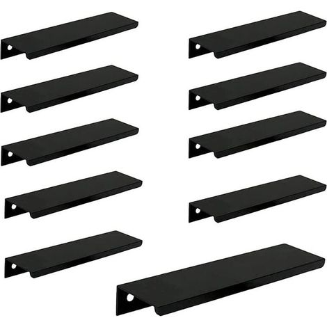 (10 piezas, negro) Tirador de puerta de armario largo invisible, 150 mm de largo, tirador de borde negro sin perforación (1/4)