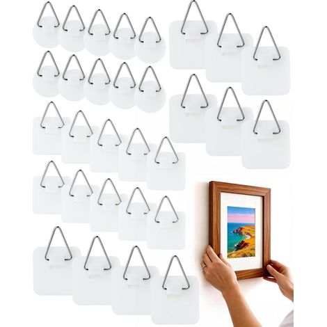 Packung mit 30 Klebehaken (für Bilderrahmen) in 3 Größen geeignet für Fotos, Kunstwerke und Wanddekorationen (1/5)