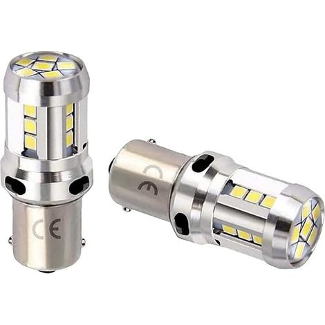 1156 Ba15s P21w LED Ampoules 12V 24V, 18SMD Blanche 6000K, Pour Auto Voiture RV DRL Feux de Jours, Feu de Recul, Brouillard arrière. (1/5)