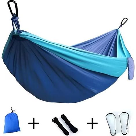 KLVGTIFS PU - Hamac ultra-léger, charge 300kg, respirant, séchage rapide, mousquetons premium + sangles nylon. Int./ext./jardin(bleu) (1/5)
