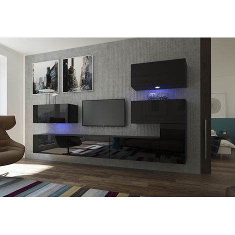 Ensemble meuble TV NEXT 123 AN123-17B-HG20-1B noir brillant 302 cm (1/2)