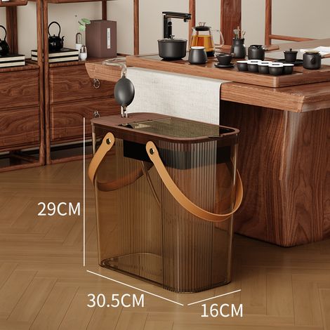 Seau à déchets de thé imitation bois double usage sans couvercle, bac à eaux usées de thé transparent 8L en plastique avec tuyau d'évacuation, poubelle à résidus de thé pour plateau de thé domestique (1/5)