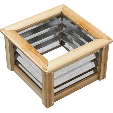 Macetero, construcción de madera y metal, 45 cm de largo x 45 cm de ancho x 30 cm de alto, área de plantación de 35 cm, capacidad de 37 litros, diseño de fondo abierto. (1/5)