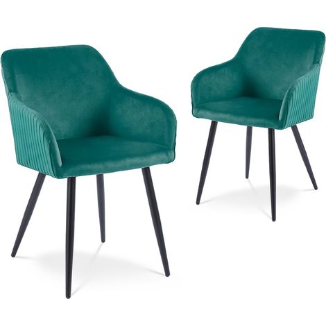Lot de 2 chaises en velours vert pieds en métal noir DEVOR (1/5)