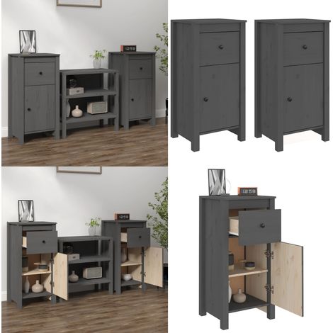 Buffets 2 pcs gris 40x35x80 cm bois massif de pin - Buffet En Bois - Meuble De Rangement - Commode - Bibliothèque - Décoration Intérieure - Home & Living