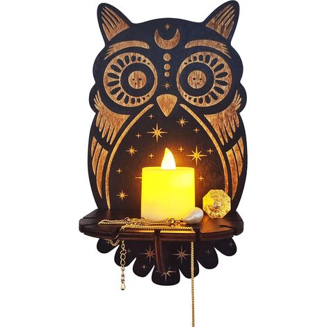 Portavelas LED decorativo de madera con forma de animales: gato, zorro, serpiente, cabeza de gato, palmera, polilla esfinge (6 diseños diferentes) – 24 cm – 80 g – decoración para el hogar o regalo id (1/5)