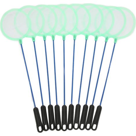 Lot de 10 petits filets de pêche, en nylon léger avec poignées en plastique, pour attraper rapidement les petits poissons, les crevettes et les crustacés. (1/5)