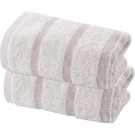 Serviette De Salle De Bain - Coton - 70 x 34 cm - Motif Rayé - Lot De 2
