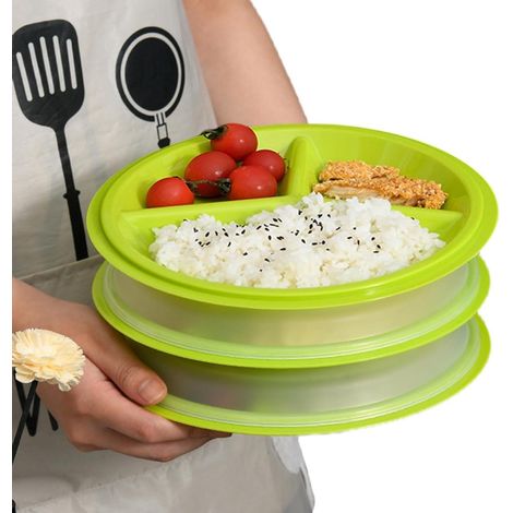 Set de 3 assiettes pour micro-ondes avec couvercles - Sans BPA et réutilisables - Compatible micro-ondes et congélateur (1/5)