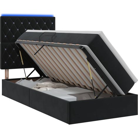 Cama de almacenamiento LED con colchón Negro 100 x 200 cm vidaXL (1/5)
