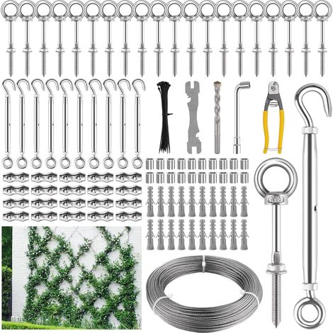 150 pieds Treillis Métallique pour Plantes Grimpantes, Treillis Jardin Tendu Acier Inoxydable Treillis Plantes Grimpantes Mural avec Tendeur pour Clôture Jardin Extérieur Vigne (1/5)