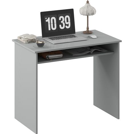 Kompakter, minimalistischer Computertisch mit 1 Ablage, Spanplatte, Maße 90 x 50 x 74 cm (B x T x H), grau