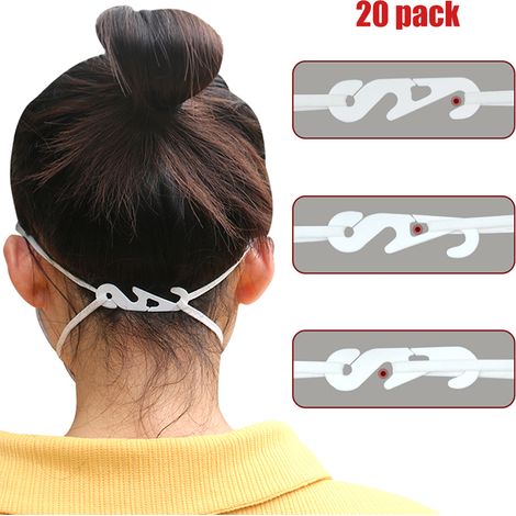 Lot de 20 attaches réglables pour masque facial, crochets d'extension pour masque facial, cordons de réglage et boucles pour masque buccal (1/5)