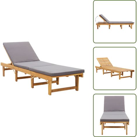 Chaise longue pliante avec coussin Bois d'acacia solide - Chaise Longue Pliante - Transat - Lit De Bronzage - Mobilier De Jardin - Chaises Longues