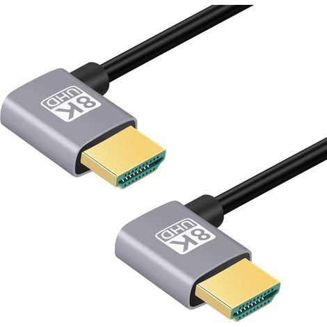 Câble HDMI 2.1 Chenyang, connecteur HDMI mâle vers mâle doublement angulaire à 90 degrés vers la gauche 8K@60Hz 4K@120Hz 48Gbps câble plaqué or ultra rapide 0,5M pour téléviseur, moniteur, ordinateur (1/5)