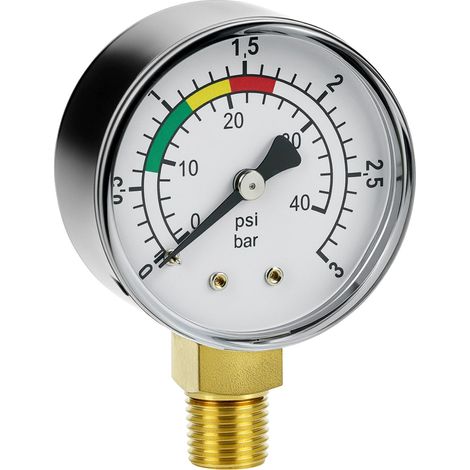 Pressure gauge for water pressure 1/4" BSPT, 0-3 Bar Ø53mm water pressure gauge with brass adapter, for swimming pools and fish ponds (1/5)