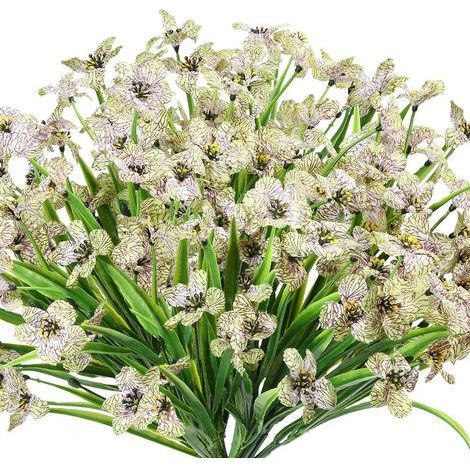 10 manojos de flores artificiales para exteriores resistentes a los rayos UV, que no se decoloran, flores moradas artificiales para uso interior y exterior, plantas colgantes para jardín, patio, porch (1/5)