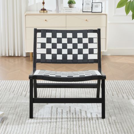 Poltrona relax senza braccioli a scacchi, 71 x 66 x 72 cm, legno e PU nero/bianco (1/5)