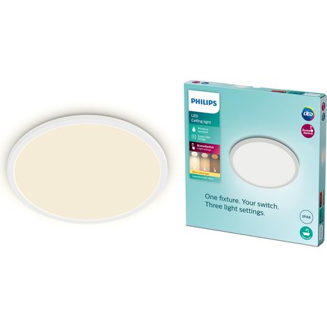 Plafonnier rond à panneau LED SceneSwitch à intensité variable, 3 ambiances différentes, Blanc chaud, 18W. Idéal pour les salles de bain avec son indice de protection IP44, Blanc (1/5)