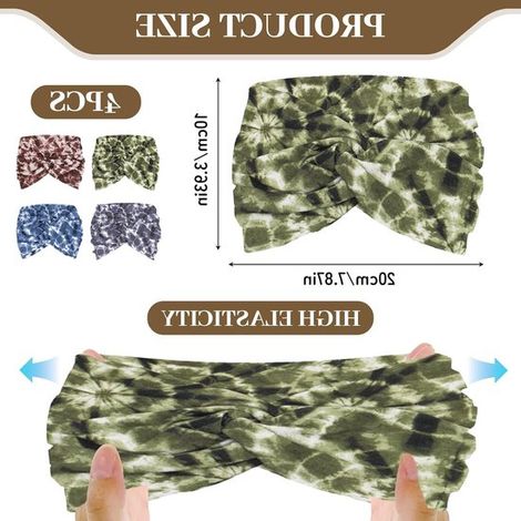 Set mit 4 Damen-Stirnbändern, breite und schmale elastische Boho-Stirnbänder mit Leopardenmuster und Batik-Effekt, ideal für Yoga, Sport, Spa und als modisches Accessoire. (1/4)