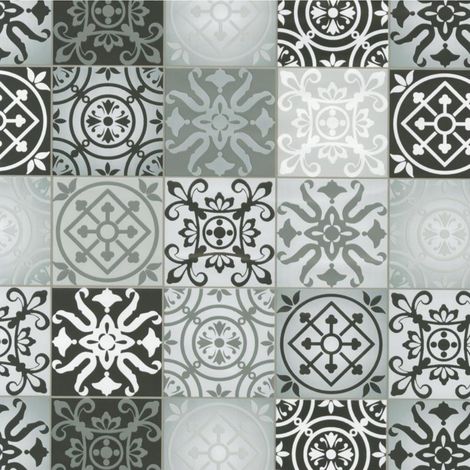 Mosaic Tile Grey Film Sticky Back Peel & Stick Self Adhesive Vinyl (1/4)