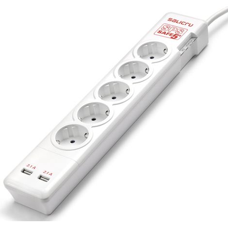 salicru SPS SAFE 5+ Steckdosenleiste weiß mit 5 USB-Anschlüssen (1/2)