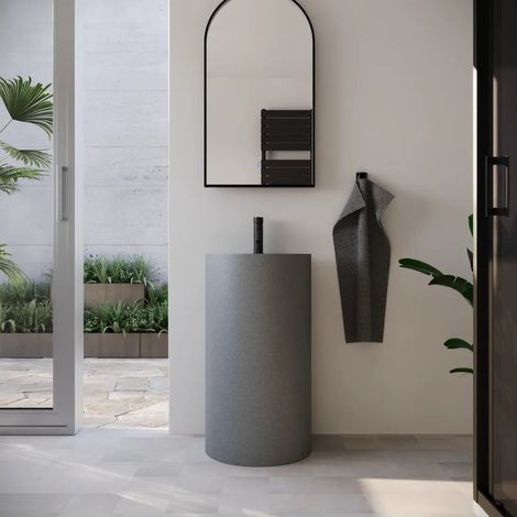 Lavabo freestanding tondo 45x83 cm in micrcocemento grigio Coral