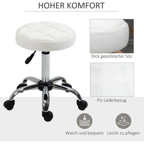 Tabouret de travail réglable Ø35,5 x 48-63 cm en similicuir blanc, gain de place bureau FloraGrace (1/5)