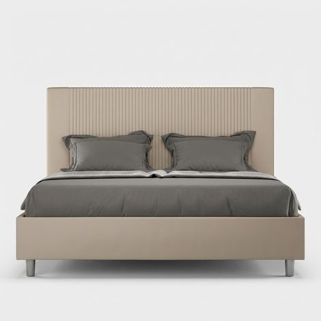 Lit double 160x200 avec rangement simili-cuir moderne Goya M1 - Beige