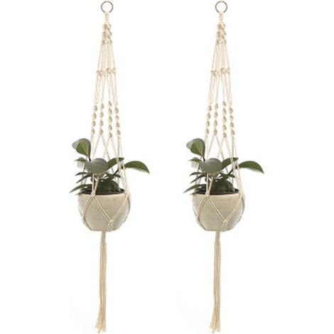 2 pièces macramé plante cintres intérieur extérieur suspendu jardinière panier corde de coton tricoté à la main pot de fleur net sac,style 2 (1/5)