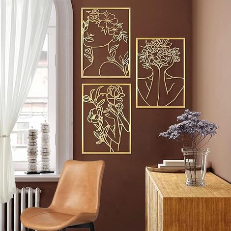Gold Metal Wall Decoration Women's Wall Sculpture Abstract Wall Art Minimalist Metal Wall Art (40 x 28 cm) (1/5)