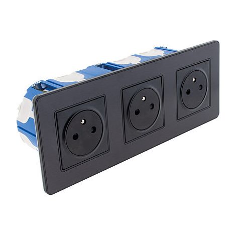 Prise triple ZENITECH Kouro 2P+T 16A à éjection facilitée métal noir brossé