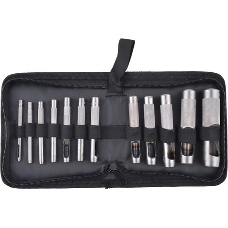 12 PCS Poinçon Creux Outil de Coupe Perforateur de Cuir Robuste avec Trousse à Fermeture Éclair pour Ceinture, Caoutchouc, Carte, Joints, Plastique, Papier, Bracelet de Montre 3mm - 19mm (1/5)