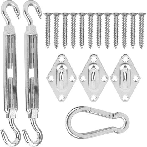 Kit d'accessoires en acier inoxydable pour voile d'ombrage avec crochets, ressorts et attaches (1/5)