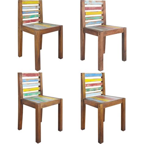 Juego de 4 sillas de comedor de cocina de madera maciza recuperada de diseño vintage CDS021332