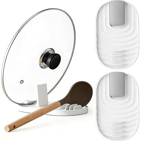 Ensemble de deux supports de cuillères pliables pour plaque de cuisson - blancs - adaptés aux ustensiles de cuisine (1/5)