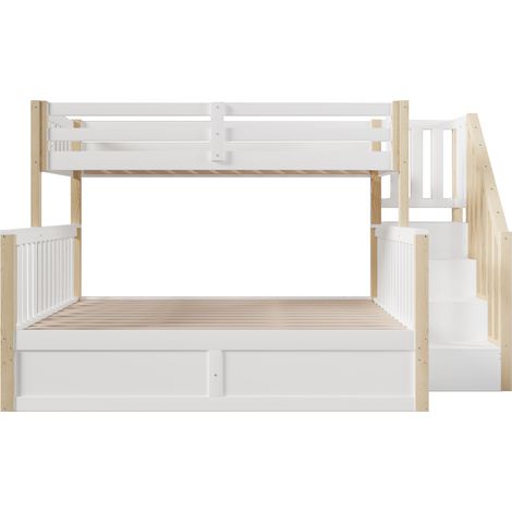 Kinder-Etagenbett 90x200 cm + 140x200 cm mit Stauraum, Holz Weiß/Natur (1/5)