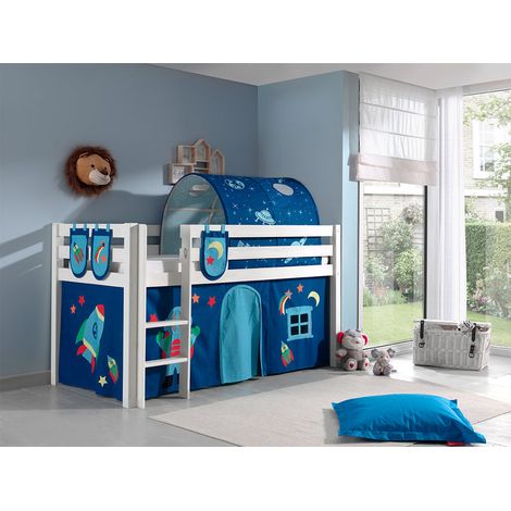 Letto mezzanino 90x200 rete inclusa e rivestimento Astro Vipack Pino Bianco (1/2)