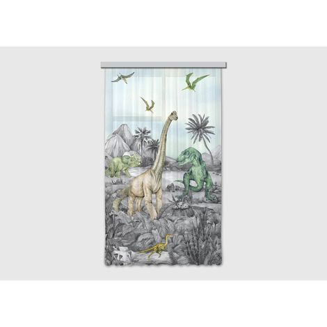 Voilage Dinosaures en noir et blanc - 1 pièce - L 140 cm x H 245 cm (1/4)