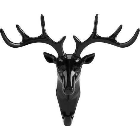 Crochet mural créatif en forme de tête de cerf – Crochet de porte autocollant, porte-clés, décoration intérieure (noir) (1/5)